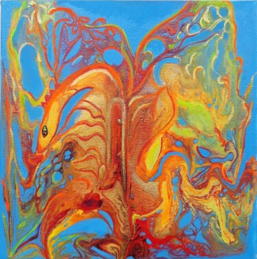 Malerei mit dem Titel "roter Drache" von Irene Mitawski, Original-Kunstwerk, Acryl