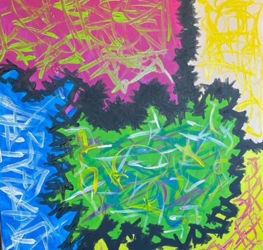 Schilderij getiteld "Limites" door San Dy, Origineel Kunstwerk, Acryl Gemonteerd op Frame voor houten brancard