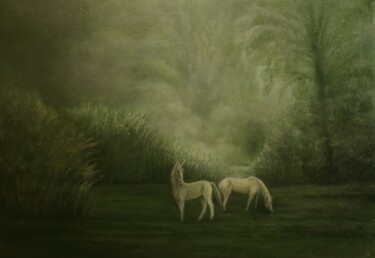 Painting titled "Единорог" by Valerii Semenikhin, Original Artwork, Oil Mounted on Wood Stretcher frame