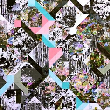 Collages titled "le jardin aux ipomée" by Shub, Original Artwork, Collages Mounted on Other rigid panel