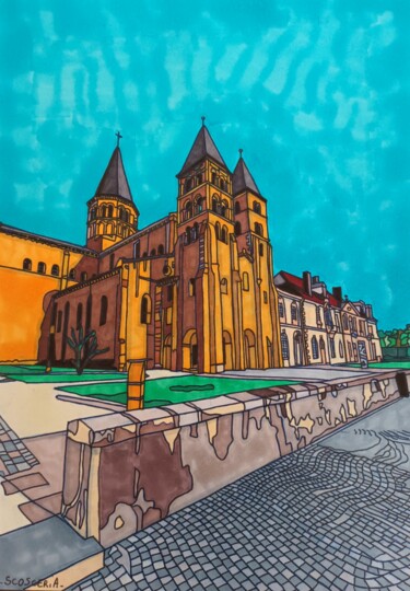 「Paray le Monial mon…」というタイトルの描画 Cathy Scosceriaによって, オリジナルのアートワーク, マーカー