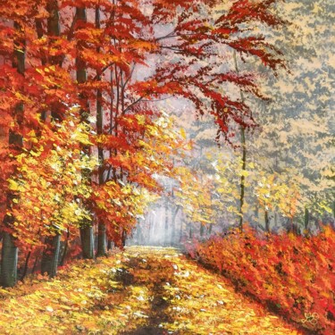 Painting titled "Légende d'automne" by Bruno Lemasson, Original Artwork, Acrylic