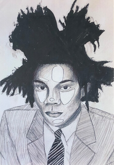 绘画 标题为“Basquiat portrait” 由Audrey Laverne, 原创艺术品, 圆珠笔 安装在木质担架架上