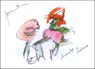 Dibujo titulada "командир и девочка…" por Dima Dima Vil Ms Wilms (Rok Zivopisec Rock Painter), Obra de arte original, Gouache