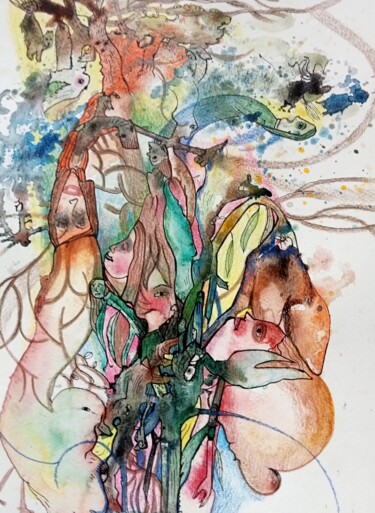 Painting titled "Le magicien dor" by Laurence Bonnet, Original Artwork, Watercolor
