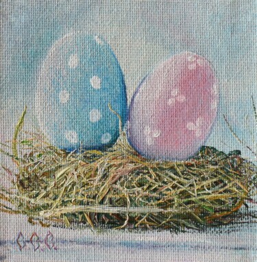 Eggs in the nest, Easter" in a frame Картина под названием "Eggs in the nest, E…" - Sergey Suslov, Подлинное произведение искусства, Масло Установлен на картон