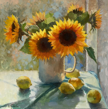 Pittura intitolato "Sunflower Bouquet #3" da Ling Strube, Opera d'arte originale, Olio