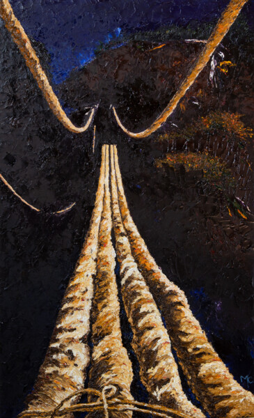 Pont suspendu dans les Andes. Q’eswachaka Peinture intitulée "Pont suspendu dans…" par Marie De Vençay, Œuvre d'art originale, Huile