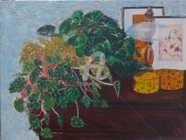 제목이 "Plantes vertes"인 미술작품 Esdez로, 원작, 기름 나무 들것 프레임에 장착됨