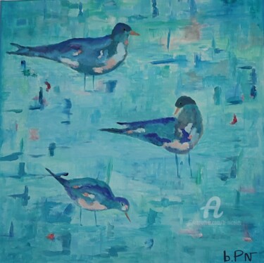Peinture intitulée "Bécasseaux à la pla…" par B.Nicolas, Œuvre d'art originale, Acrylique