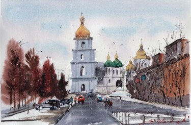 St. Sophia Cathedral in Kyiv Painting titled "St. Sophia Cathedra…" by Bogdan Shiptenko, Original Artwork, Watercolor