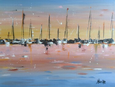 Peinture intitulée "Aurore sur le port" par Karine Locke, Œuvre d'art originale, Acrylique