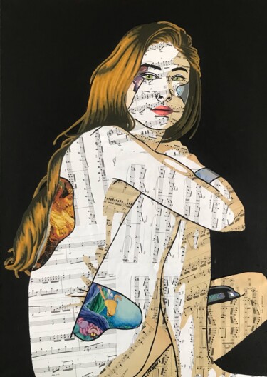 Collages titled "Anastylose" by Annabelle Amory, Original Artwork, Acrylic Mounted on Wood Stretcher frame