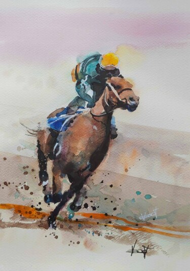 Painting titled "Bold Pilot" by Vedat Yildiz, Original Artwork, Watercolor