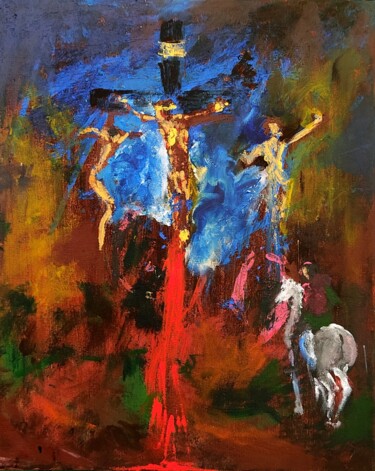 绘画 标题为“LA CROCIFISSIONE 2” 由Silvano Battimiello, 原创艺术品, 丙烯 安装在木质担架架上