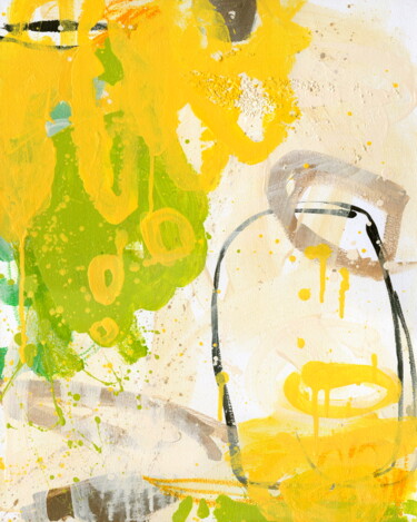 Japan I - rise fields blossom emerald green yellow landscape Peinture intitulée "Japan I - rise fiel…" par Tetiana Mokrik, Œuvre d'art originale, Acrylique