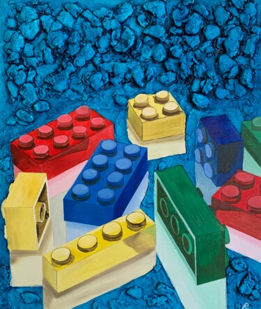 Schilderij getiteld "MATTONCINI" door Roberto Re, Origineel Kunstwerk, Olie Gemonteerd op Houten paneel
