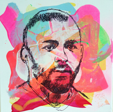 Painting titled "PyB Karim Benzema,…" by Pyb, Original Artwork, Acrylic Mounted on Wood Stretcher frame