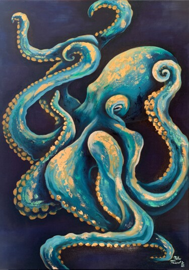 Malerei mit dem Titel "Octopus oil paintin…" von Nella Fauve, Original-Kunstwerk, Öl Auf Keilrahmen aus Holz montiert