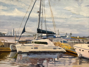 Odessa Port of Ukraine Peinture intitulée "Odessa Port of Ukra…" par Bogdan Shiptenko, Œuvre d'art originale, Huile Monté sur Panneau de bois