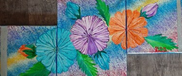 Schilderij getiteld "fleurs colorées" door Iakim, Origineel Kunstwerk, Acryl Gemonteerd op Frame voor houten brancard