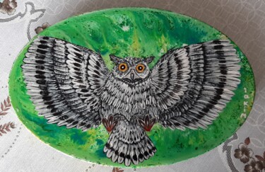 图画 标题为“hibou qui monte en…” 由Iakim, 原创艺术品, 丙烯 安装在木质担架架上