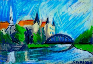 Peinture intitulée "Le ville sur Begej…" par Slobodan Spasojevic (Spaki), Œuvre d'art originale, Pastel