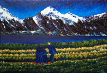 Angelus dans les Andes Peinture intitulée "Angelus dans les An…" par Marie De Vençay, Œuvre d'art originale, Huile Monté sur Châssis en bois