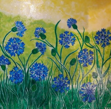 Drawing titled "prairie de fleurs b…" by Iakim, Original Artwork, Acrylic Mounted on Wood Stretcher frame