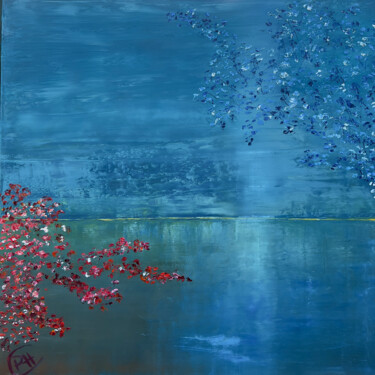 Painting titled "JUST A LAKE" by Philippe Ceulemans, Original Artwork, Oil