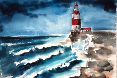 제목이 "Lighthouse"인 미술작품 Olesia Zhalkovskaia로, 원작, 수채화