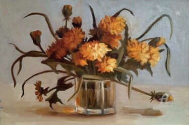 Painting titled "Dandelion painting,…" by Svetlana Shcherilya, Original Artwork, Oil Mounted on Cardboard