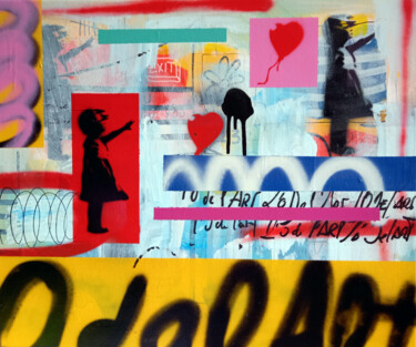 Painting titled "SPACO Girls Banksy,…" by Spaco, Original Artwork, Acrylic Mounted on Wood Stretcher frame