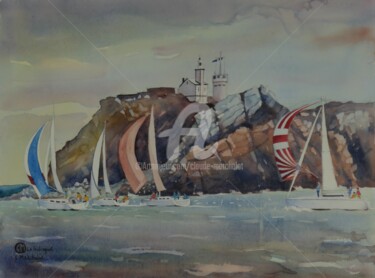 Peinture intitulée "La pointe du Toulin…" par Claude Marchalot, Œuvre d'art originale, Aquarelle