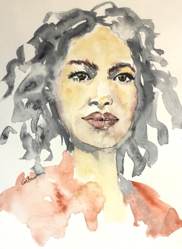 Peinture intitulée "Méditerranéenne" par Marjorie Corbran, Œuvre d'art originale, Aquarelle Monté sur Carton