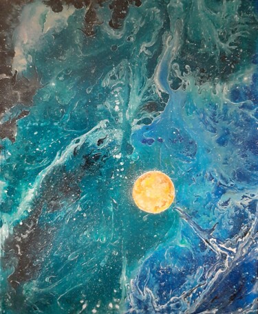 Tekening getiteld "la planète jaune tr…" door Iakim, Origineel Kunstwerk, Acryl Gemonteerd op Frame voor houten brancard