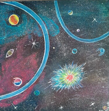 图画 标题为“explosion d'étoiles” 由Iakim, 原创艺术品, 丙烯 安装在木质担架架上