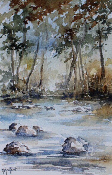 Painting titled "cours d'eau" by Marie-Charlotte Houpeurt-Chauffeté, Original Artwork, Watercolor