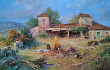 Farm courtyard - Tuscany Pintura titulada "Farm courtyard - Tu…" por Claudio Pallini, Obra de arte original, Oleo Montado en Otro panel rígido