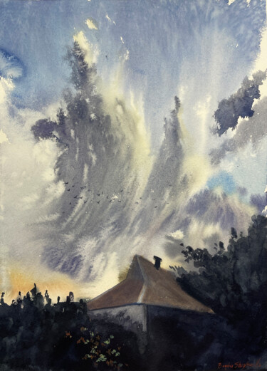 Dinneit's getting dark Painting titled "Dinneit's getting d…" by Bogdan Shiptenko, Original Artwork, Watercolor