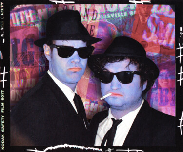 Digital Arts titled "Blues Brothers Red" by Tony Rubino, Original Artwork, Digital Painting Mounted on Wood Stretcher frame