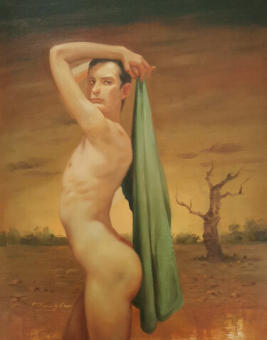 绘画 标题为“Green bath towel” 由Hongtao Huang, 原创艺术品, 油