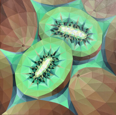 Painting titled "FRESH KIWI" by Maria Tuzhilkina, Original Artwork, Acrylic Mounted on Wood Stretcher frame