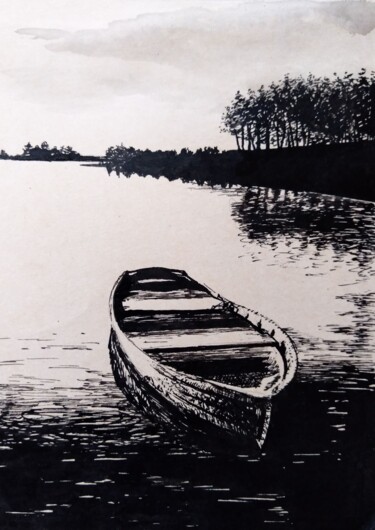 제목이 "The Silence / Тишина"인 그림 Владимир Абаимов로, 원작, 잉크