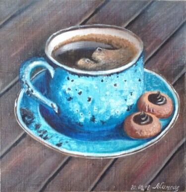 Coffee oriental - turquoise coffee cup 제목이 "Coffee oriental - t…"인 미술작품 Любовь Самойлова로, 원작, 기름 기타 단단한 패널에 장착됨