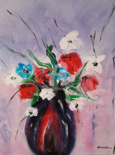 Painting titled "Bouquet printanier." by Edith Germain, Original Artwork, Acrylic Mounted on Wood Stretcher frame