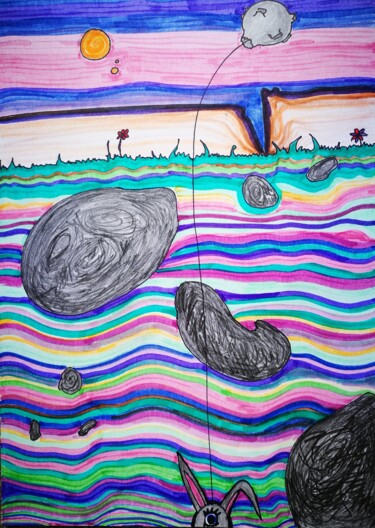 Schilderij getiteld "spying eye" door Ruta Ba, Origineel Kunstwerk, Marker