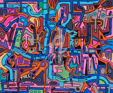 Peinture intitulée "Dekonstruction #4" par Tarek Ben Yakhlef, Œuvre d'art originale, Marqueur Monté sur Châssis en bois