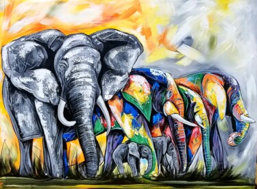 绘画 标题为“The elephants of Sa…” 由Kevin Jjagwe, 原创艺术品, 丙烯