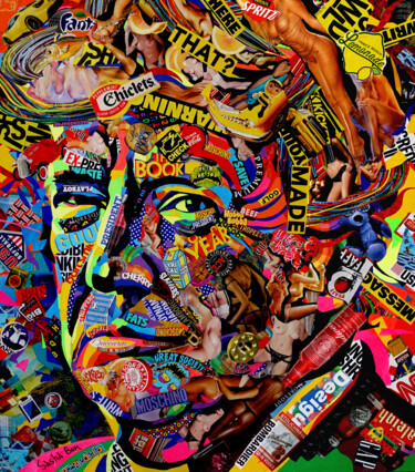 "portrait 4" başlıklı Kolaj Sasha Bom tarafından, Orijinal sanat, Kolaj Ahşap panel üzerine monte edilmiş